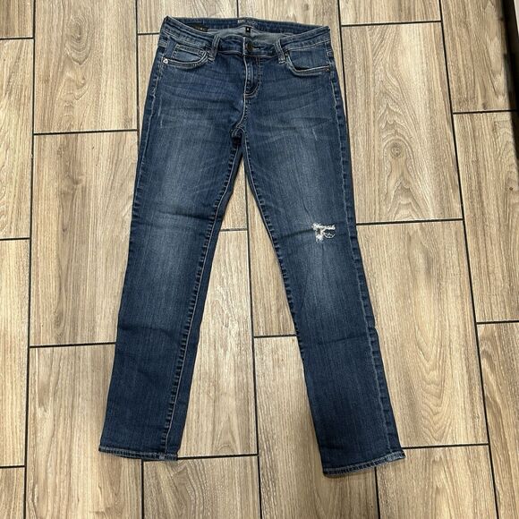 Kut From The Kloth Womens Jeans 6 Blue Distressed Straight Mid Rise Dark Wash - Picture 1 of 11